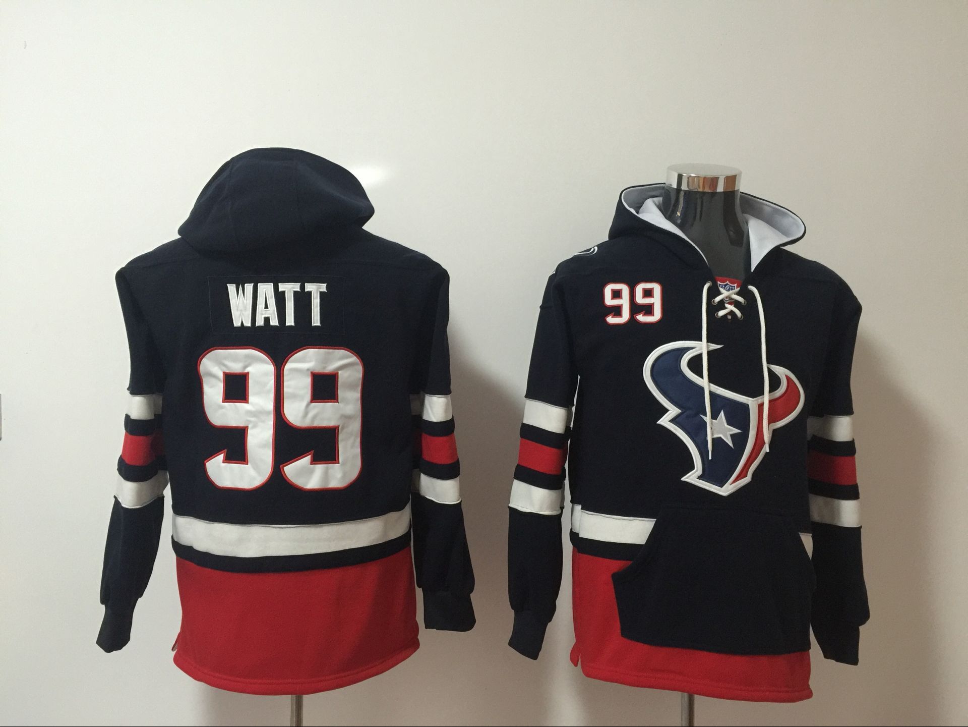 Men's Houston Texans #99 J.J. Watt Navy Blue All Stitched NFL Hooded Sweatshirt